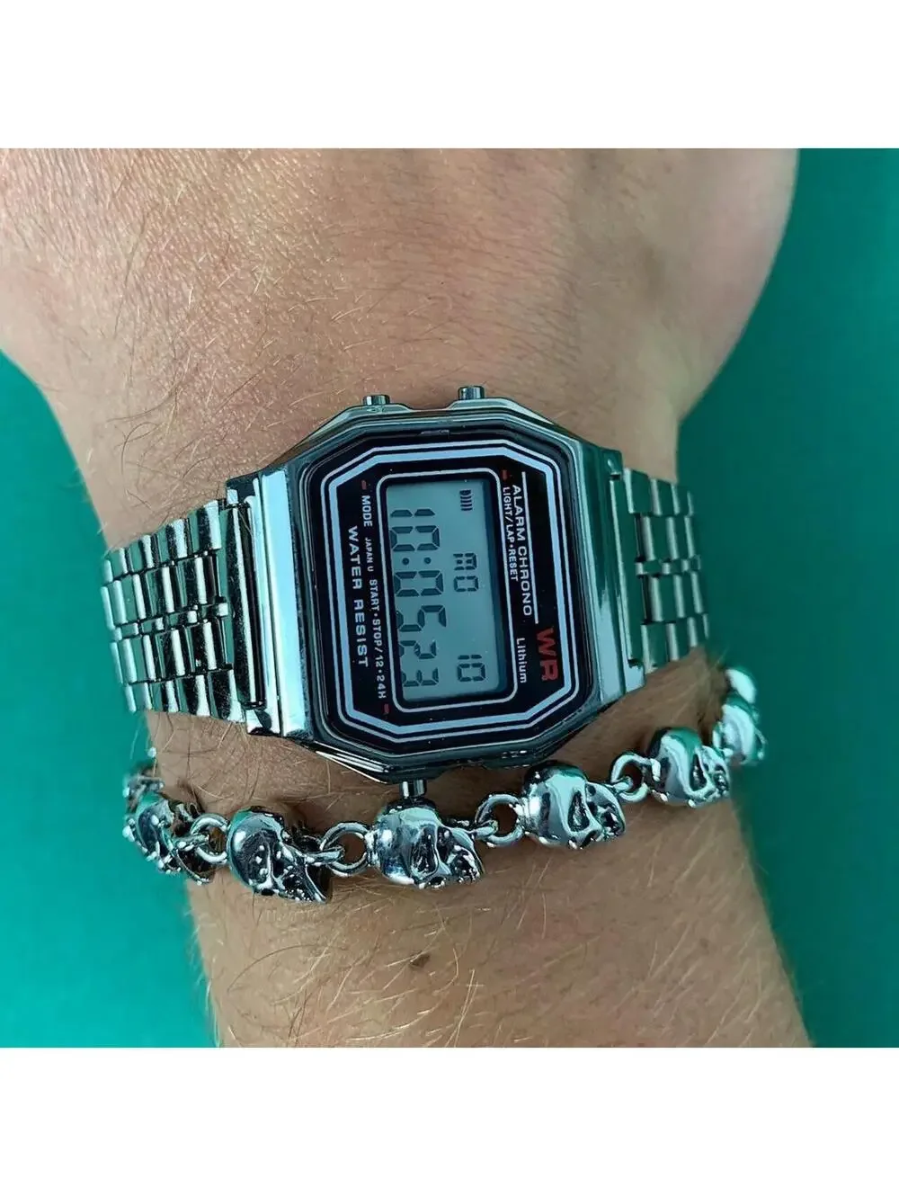 Silver stainless steel digital watch